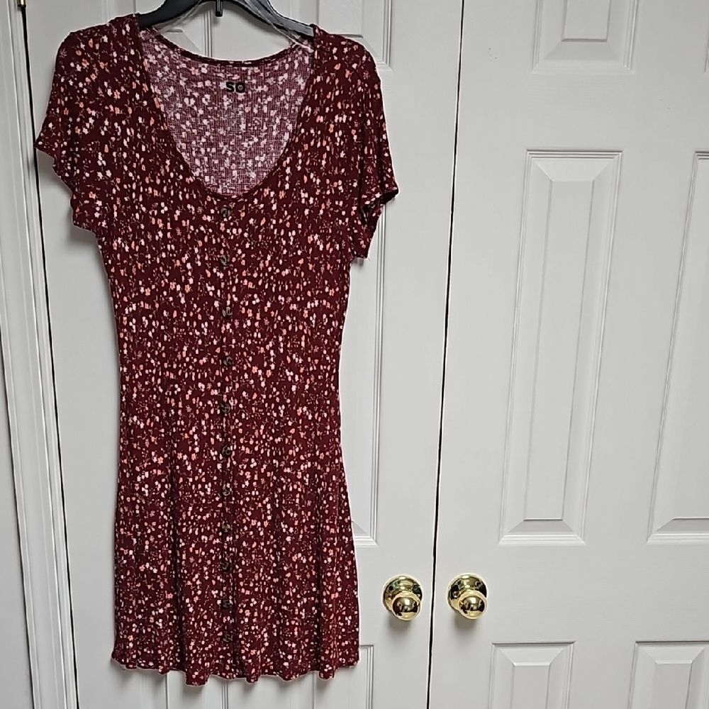 SO Womens XL Burgundy Short Sleeve Knee-Length Waffle Knit Dress